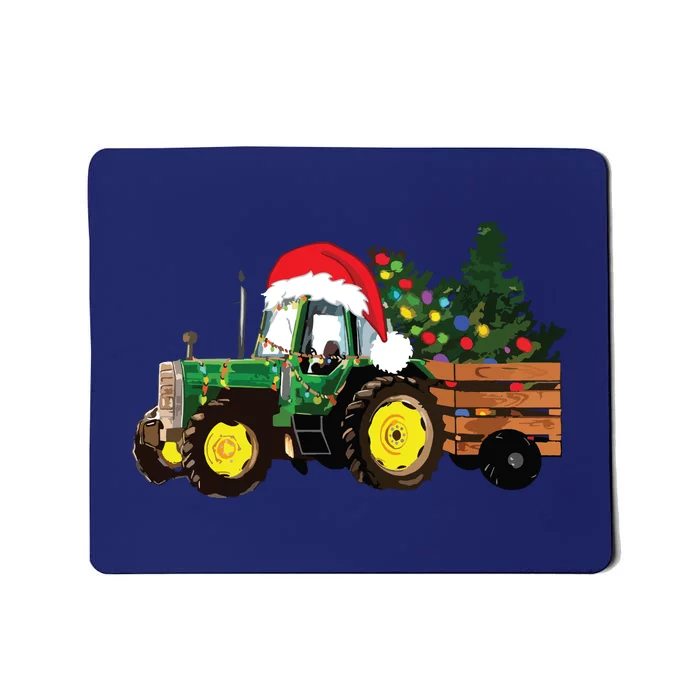 Christmas Farm Tractor Christmas Tree Lights Santa Farmer Mousepad