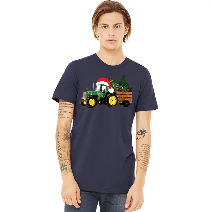 Christmas Farm Tractor Christmas Tree Lights Santa Farmer Premium T-Shirt