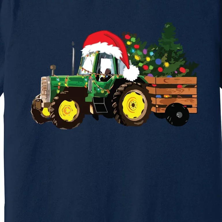 Christmas Farm Tractor Christmas Tree Lights Santa Farmer Premium T-Shirt