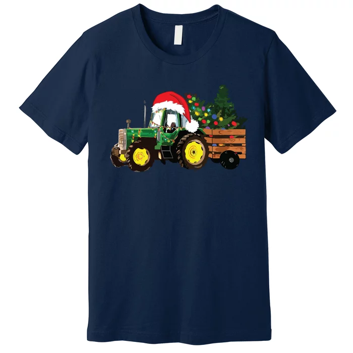 Christmas Farm Tractor Christmas Tree Lights Santa Farmer Premium T-Shirt