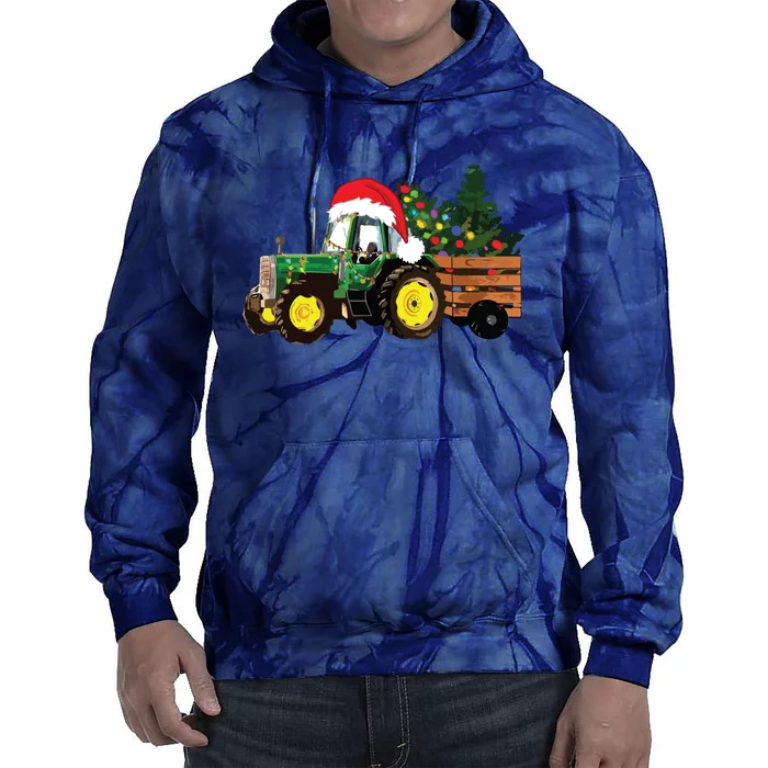 Christmas Farm Tractor Christmas Tree Lights Santa Farmer Tie Dye Hoodie