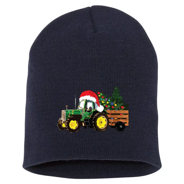 Christmas Farm Tractor Christmas Tree Lights Santa Farmer Short Acrylic Beanie