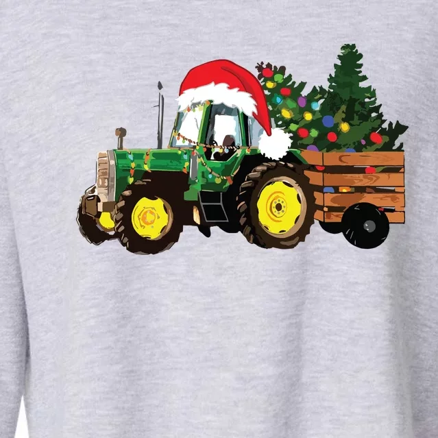 Christmas Farm Tractor Christmas Tree Lights Santa Farmer Cropped Pullover Crew