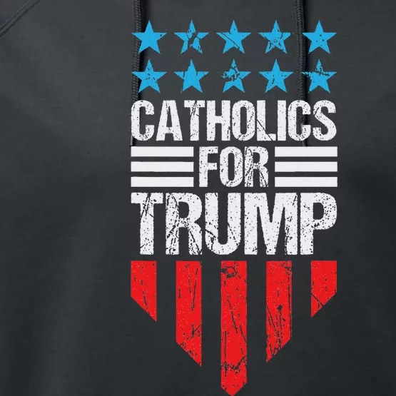 Catholics For Trump 2024: Retro Usa Flag Design Performance Fleece Hoodie