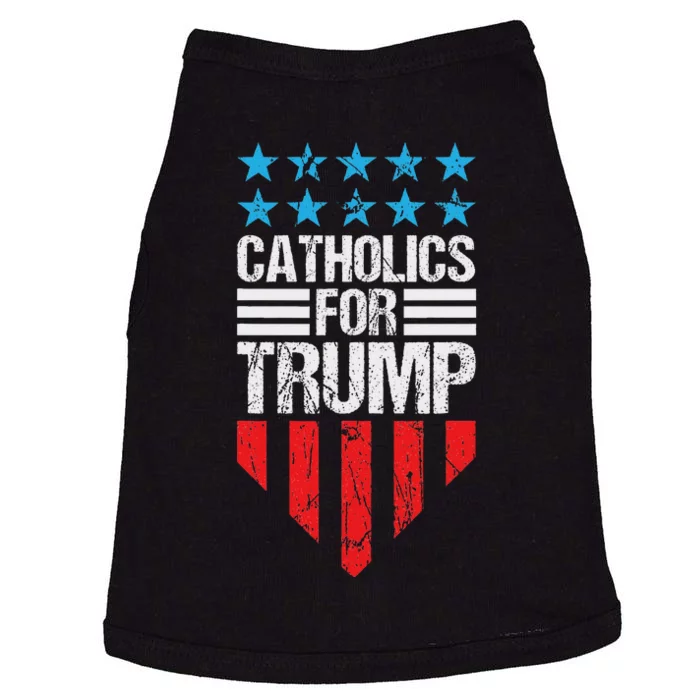 Catholics For Trump 2024: Retro Usa Flag Design Doggie Tank