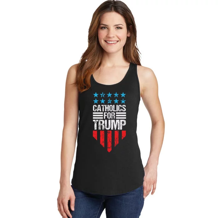 Catholics For Trump 2024: Retro Usa Flag Design Ladies Essential Tank