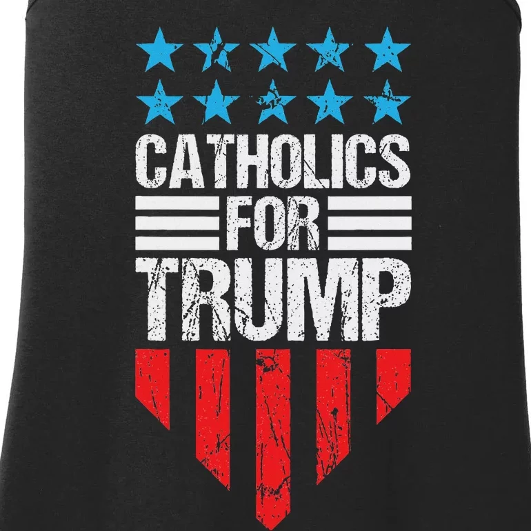 Catholics For Trump 2024: Retro Usa Flag Design Ladies Essential Tank