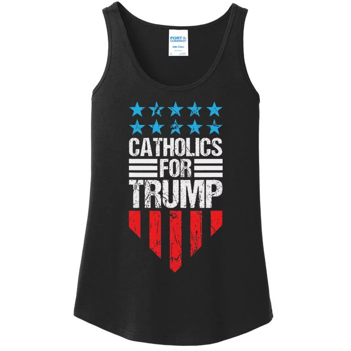 Catholics For Trump 2024: Retro Usa Flag Design Ladies Essential Tank