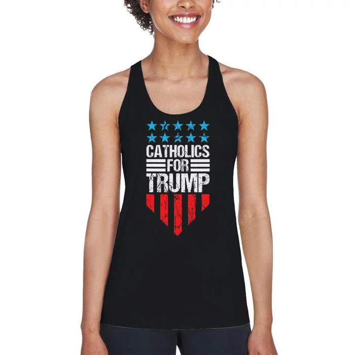 Catholics For Trump 2024: Retro Usa Flag Design Women's Racerback Tank