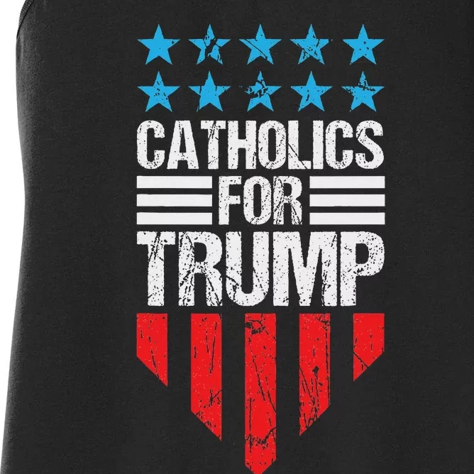 Catholics For Trump 2024: Retro Usa Flag Design Women's Racerback Tank