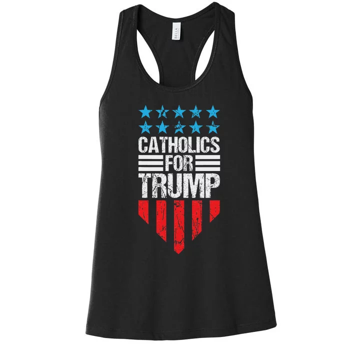 Catholics For Trump 2024: Retro Usa Flag Design Women's Racerback Tank