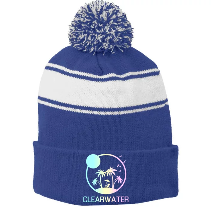 Clearwater Florida Travel Vacation Souvenir Beach Meaningful Gift Stripe Pom Pom Beanie