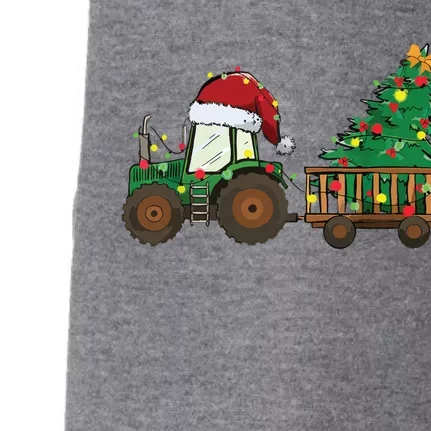 Christmas Farm Tractor Xmas Tree Lights Santa Hat Farmer Doggie 3-End Fleece Hoodie