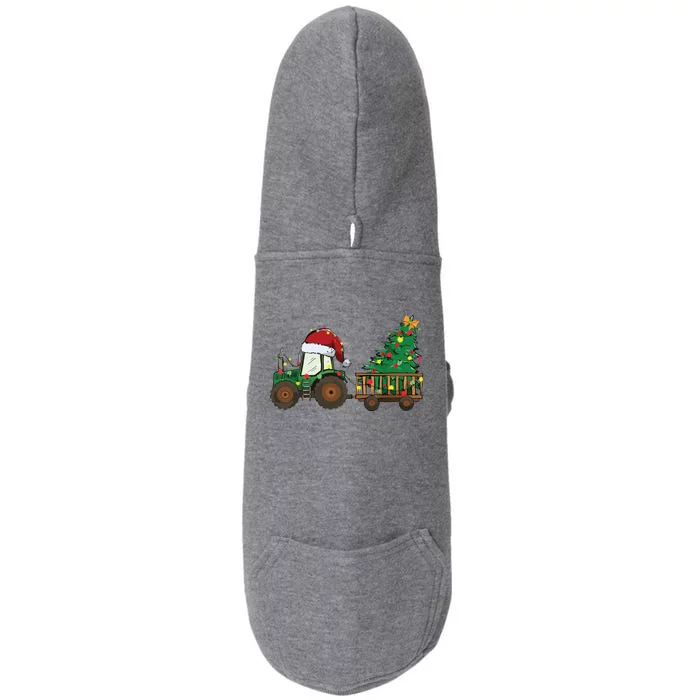 Christmas Farm Tractor Xmas Tree Lights Santa Hat Farmer Doggie 3-End Fleece Hoodie