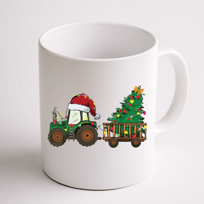 Christmas Farm Tractor Xmas Tree Lights Santa Hat Farmer Front & Back Coffee Mug