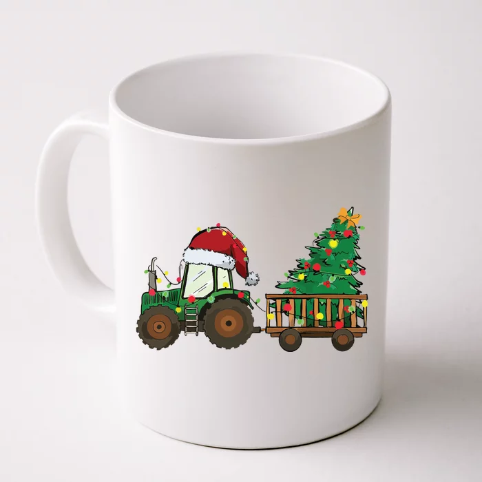 Christmas Farm Tractor Xmas Tree Lights Santa Hat Farmer Front & Back Coffee Mug