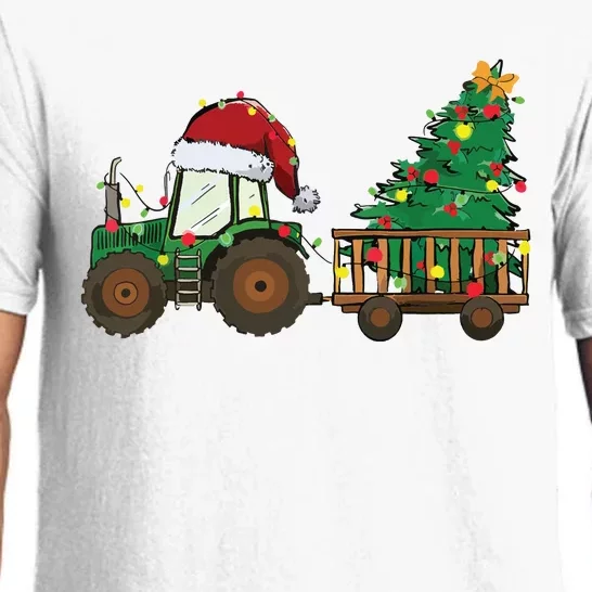 Christmas Farm Tractor Xmas Tree Lights Santa Hat Farmer Pajama Set