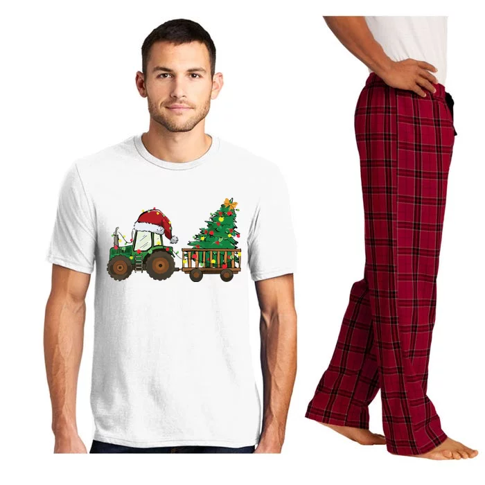 Christmas Farm Tractor Xmas Tree Lights Santa Hat Farmer Pajama Set