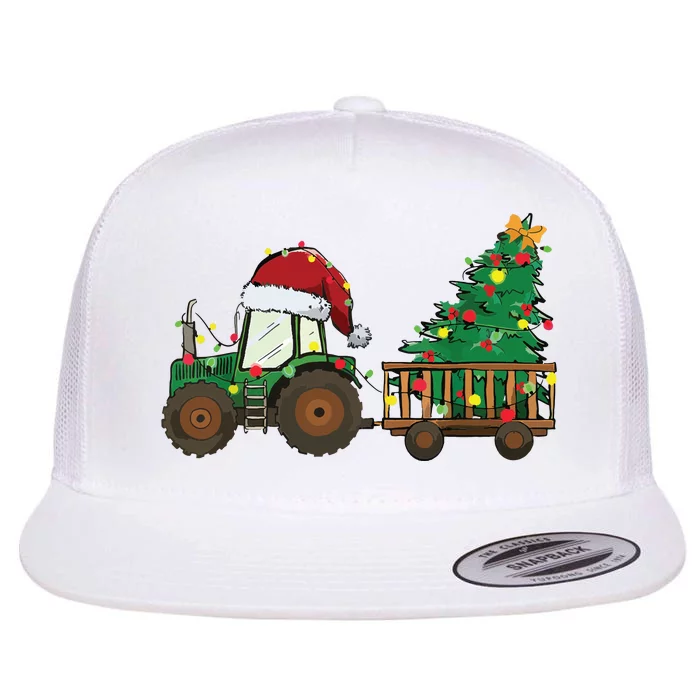 Christmas Farm Tractor Xmas Tree Lights Santa Hat Farmer Flat Bill Trucker Hat