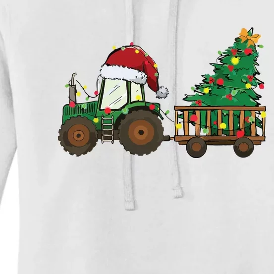 Christmas Farm Tractor Xmas Tree Lights Santa Hat Farmer Women's Pullover Hoodie