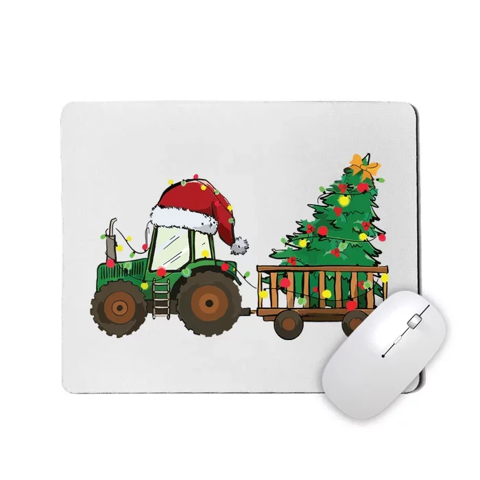 Christmas Farm Tractor Xmas Tree Lights Santa Hat Farmer Mousepad