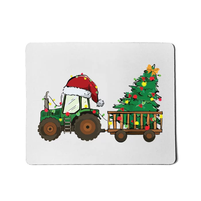 Christmas Farm Tractor Xmas Tree Lights Santa Hat Farmer Mousepad