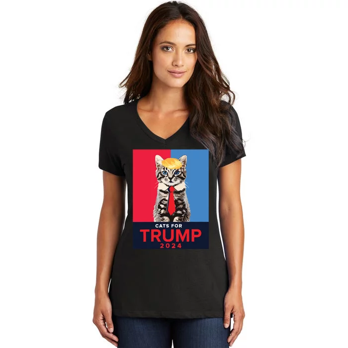 Cats For Trump 2024 Funny Vance Trump Women's V-Neck T-Shirt