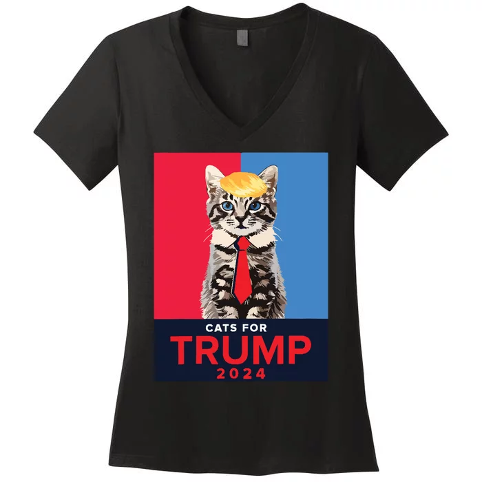 Cats For Trump 2024 Funny Vance Trump Women's V-Neck T-Shirt