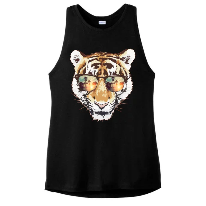 Cool Funny Tiger Tropical Sunglasses Ladies Tri-Blend Wicking Tank