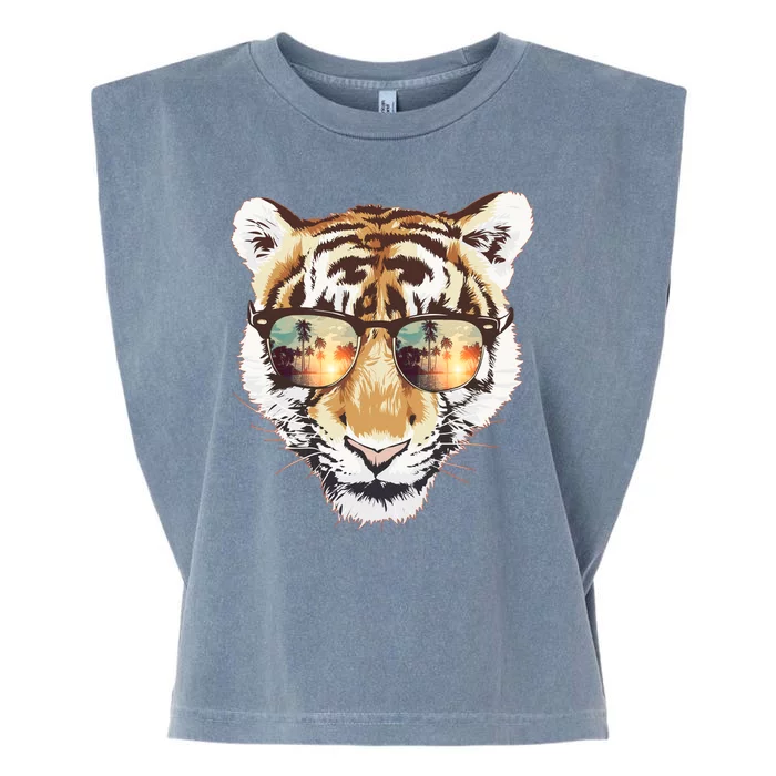 Cool Funny Tiger Tropical Sunglasses Garment-Dyed Women's Muscle Tee