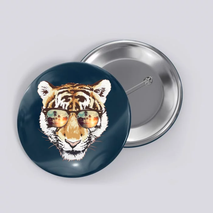 Cool Funny Tiger Tropical Sunglasses Button