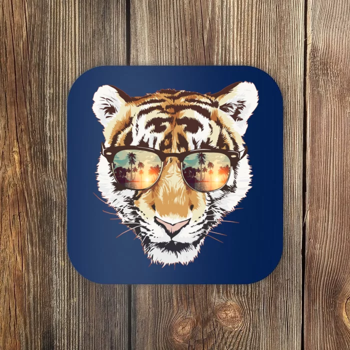 Cool Funny Tiger Tropical Sunglasses Coaster