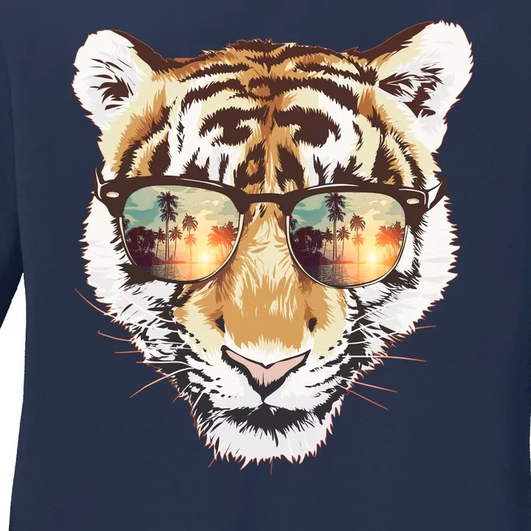 Cool Funny Tiger Tropical Sunglasses Ladies Long Sleeve Shirt