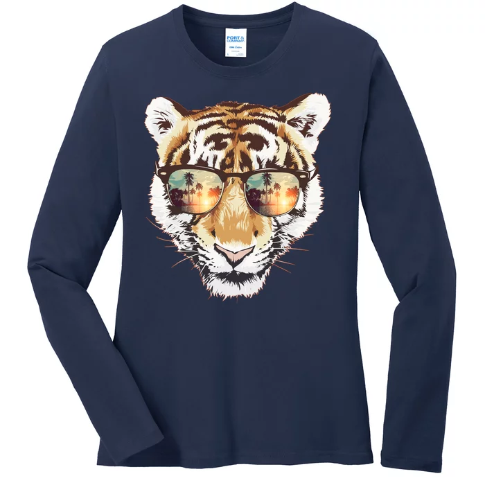 Cool Funny Tiger Tropical Sunglasses Ladies Long Sleeve Shirt