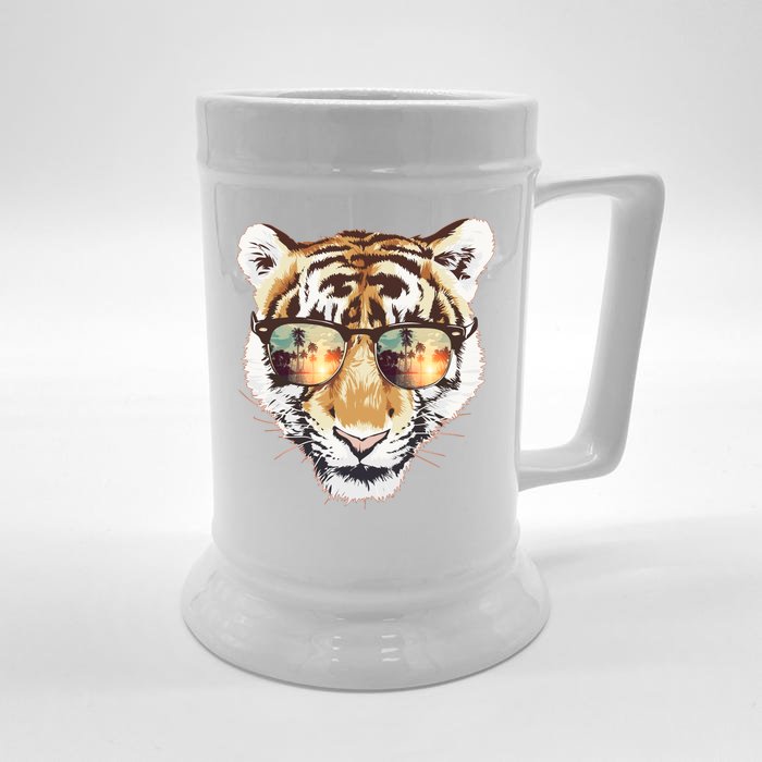 Cool Funny Tiger Tropical Sunglasses Front & Back Beer Stein