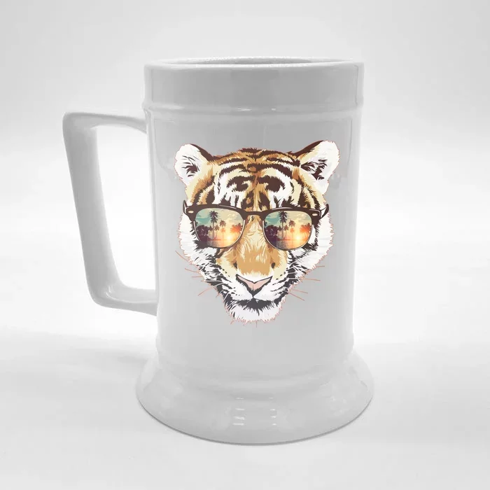 Cool Funny Tiger Tropical Sunglasses Front & Back Beer Stein