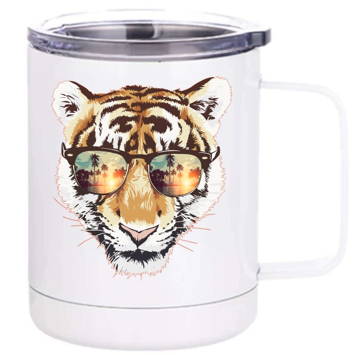 Cool Funny Tiger Tropical Sunglasses Front & Back 12oz Stainless Steel Tumbler Cup