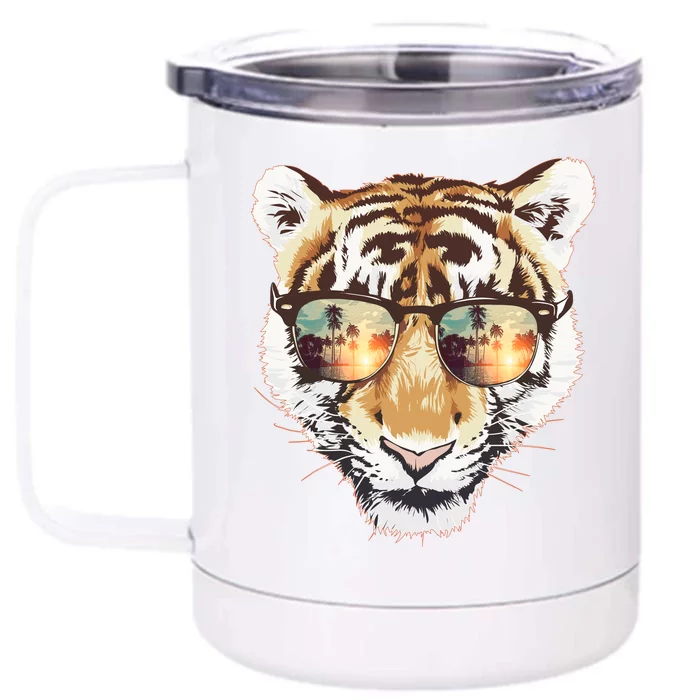 Cool Funny Tiger Tropical Sunglasses Front & Back 12oz Stainless Steel Tumbler Cup