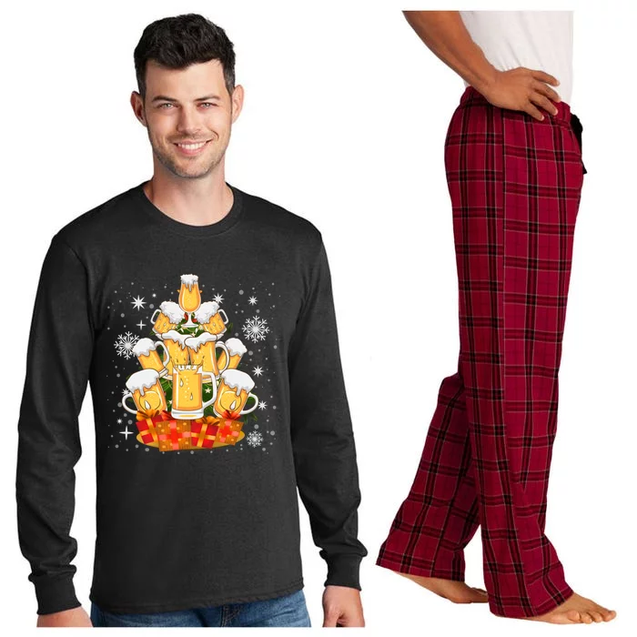 Christmas Fir Tree With Beer Ugly Xmas Beer Gift Long Sleeve Pajama Set