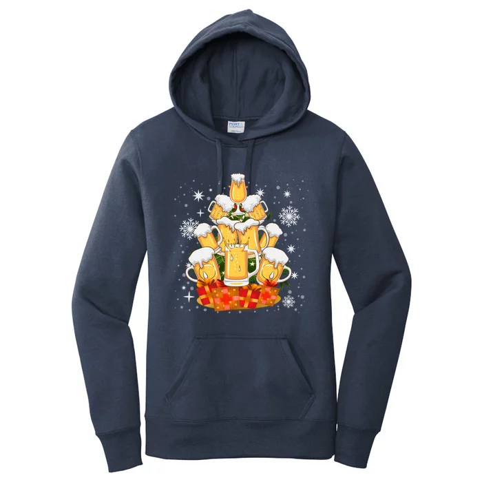 Christmas Fir Tree With Beer Ugly Xmas Beer Gift Women's Pullover Hoodie