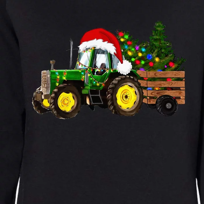 Christmas Farm Tractor Christmas Tree Lights Santa Farmer Womens California Wash Sweatshirt