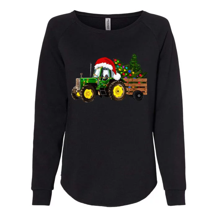 Christmas Farm Tractor Christmas Tree Lights Santa Farmer Womens California Wash Sweatshirt