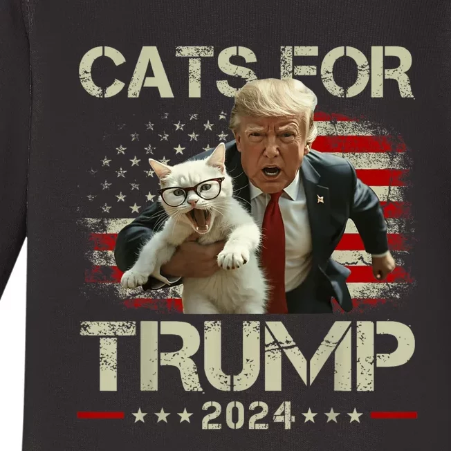 Cats For Trump 2024 Funny Vote For Trump Cats 2024 Baby Long Sleeve Bodysuit