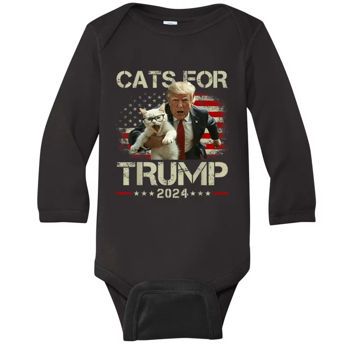 Cats For Trump 2024 Funny Vote For Trump Cats 2024 Baby Long Sleeve Bodysuit