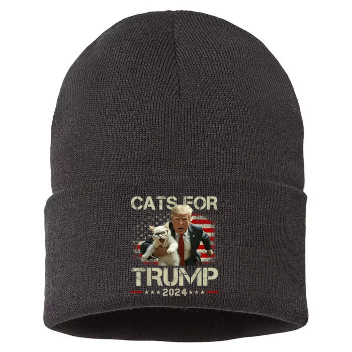 Cats For Trump 2024 Funny Vote For Trump Cats 2024 Sustainable Knit Beanie