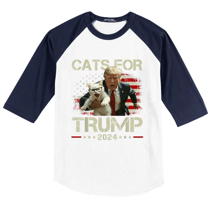 Cats For Trump 2024 Funny Vote For Trump Cats 2024 Baseball Sleeve Shirt