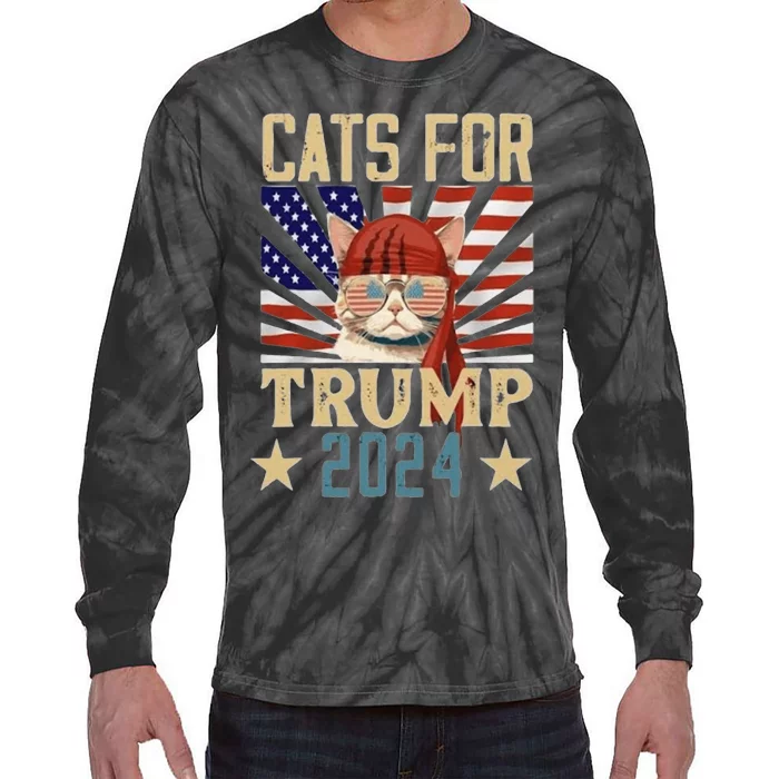 Cat For Trump 2024 Tie-Dye Long Sleeve Shirt