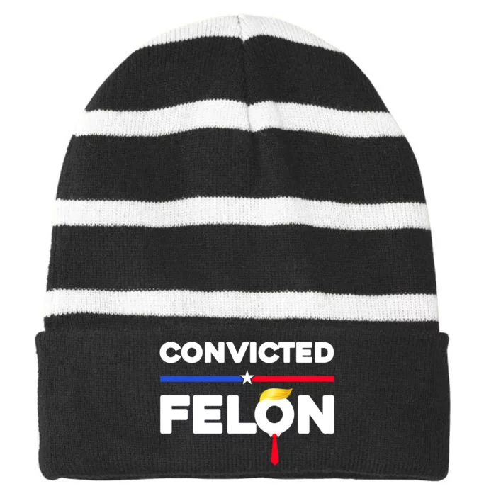 Convicted Felon Trump 2024 Striped Beanie with Solid Band