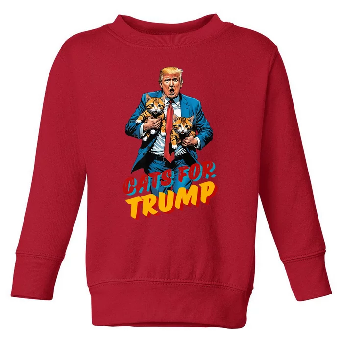 Cats For Trump 2024 Election Funny Trump Cats Lover Toddler Sweatshirt