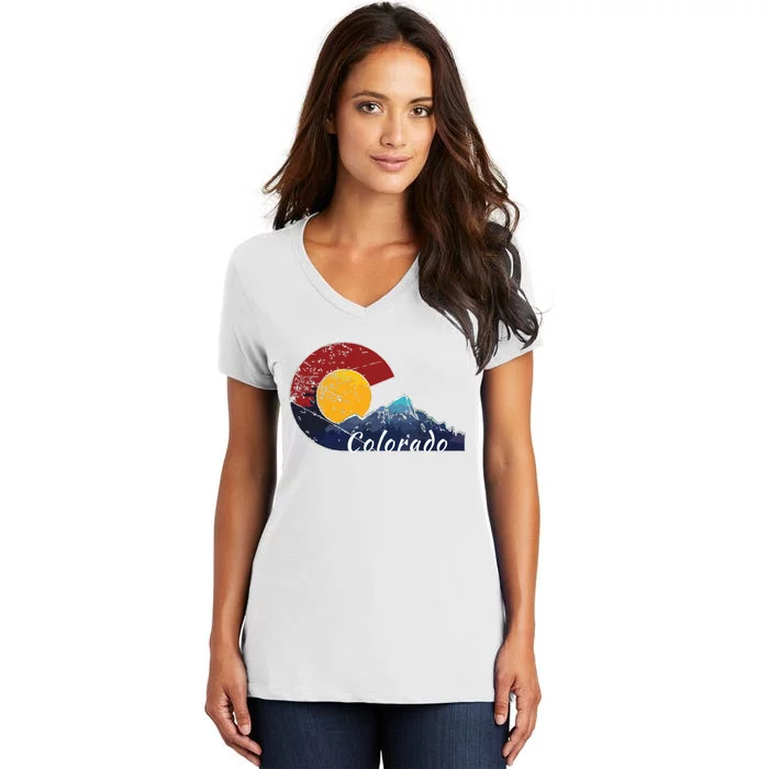 Colorado Flag Themed Mountain Scenery Colorado Women's V-Neck T-Shirt